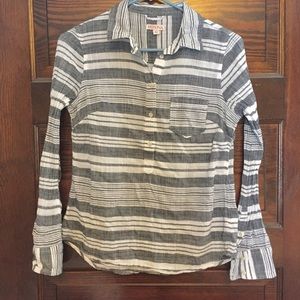 Striped cotton linen grey white collar shirt